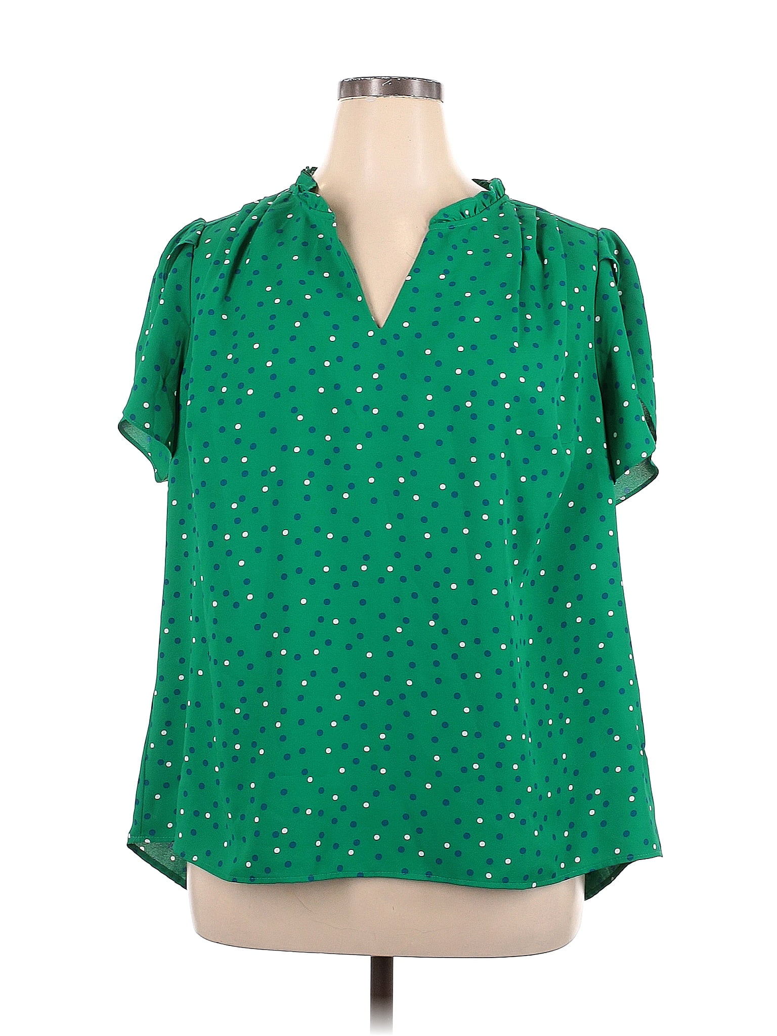 41hawthorn 100 Polyester Polka Dots Green Short Sleeve Blouse Size 1x