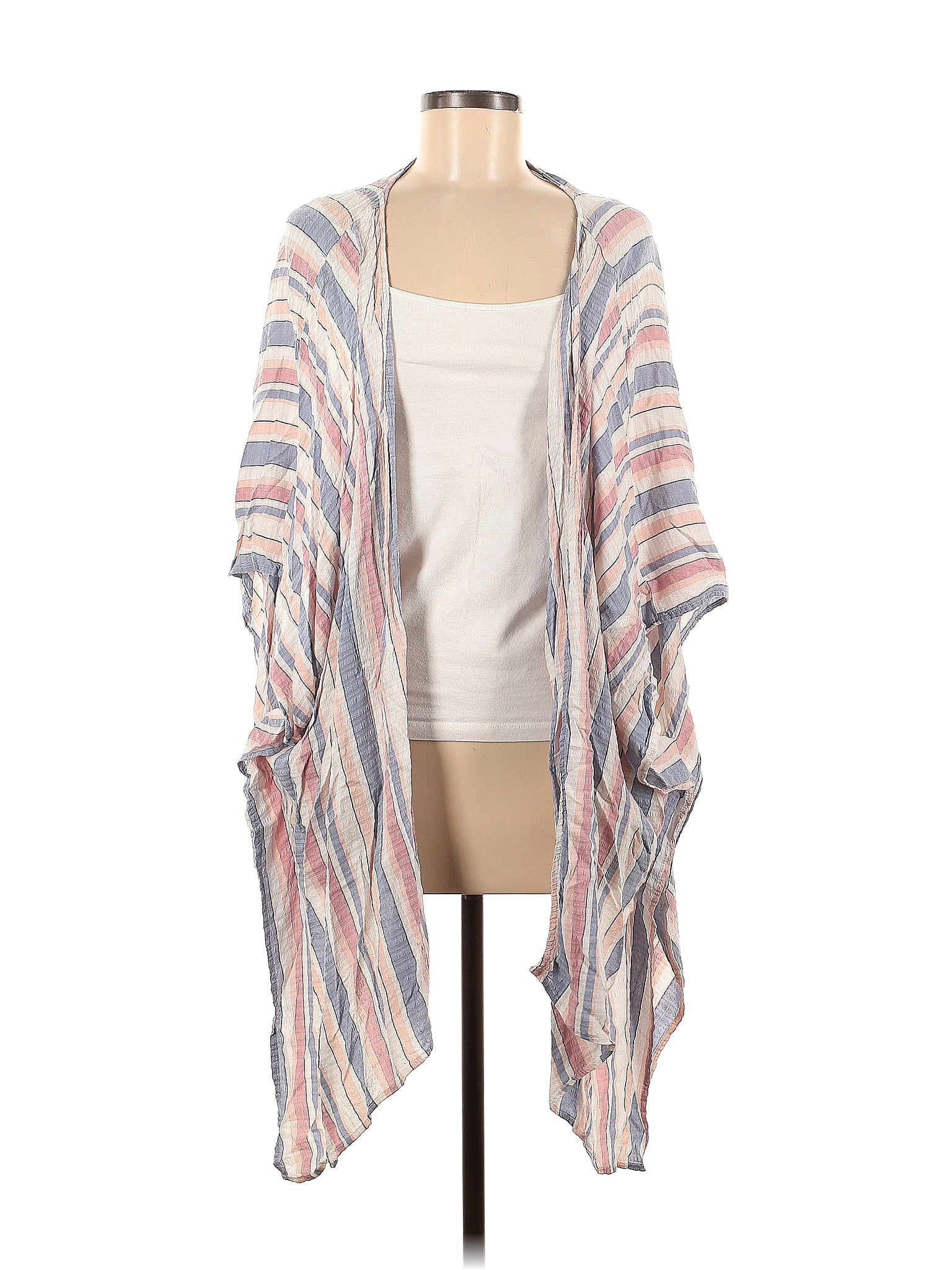 Lane Bryant Color Block Stripes Multi Color Silver Kimono One Size ...