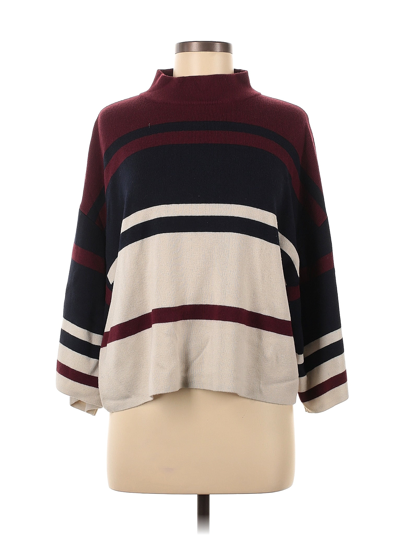 Ann Taylor Loft Color Block Stripes Multi Color Burgundy Pullover