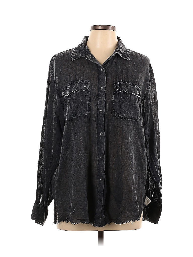 L & B Black Concho Button Down Puff Short Sleeve Shirt