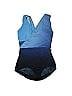 Lands' End Argyle Graphic Color Block Tie-dye Blue One Piece Swimsuit Size 5 - photo 1