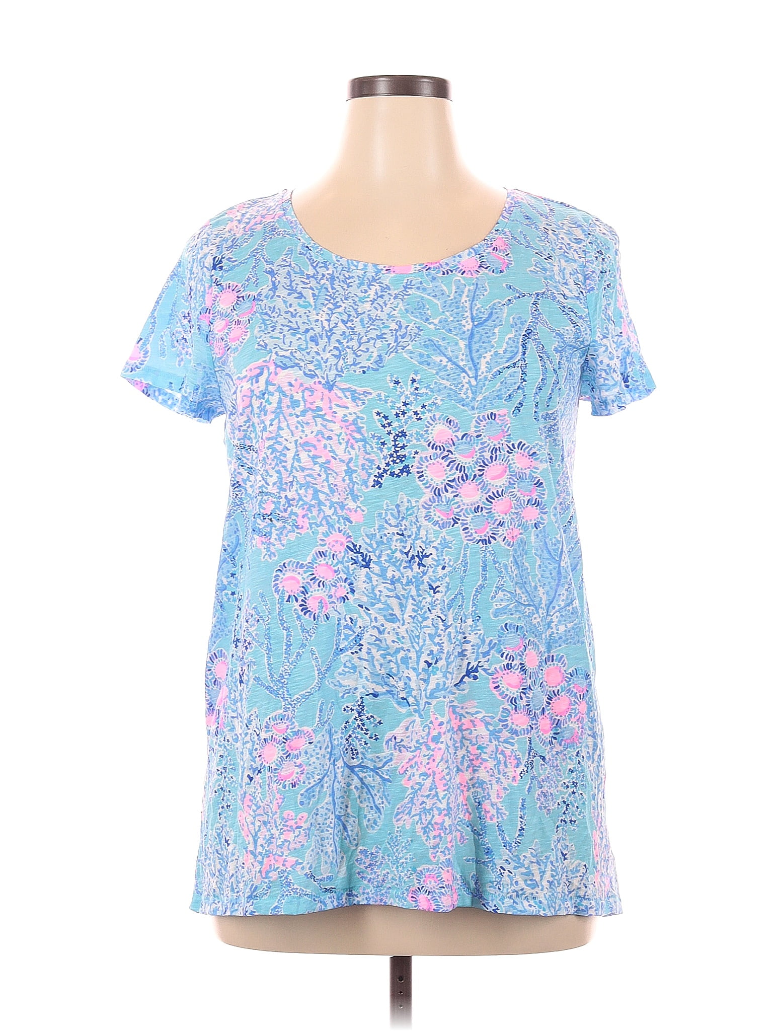 Blouse Caribbean Joe – Taille PXL (petite), Manches 3/4, Imprimé Floral Bleu Et Vert, Coton
