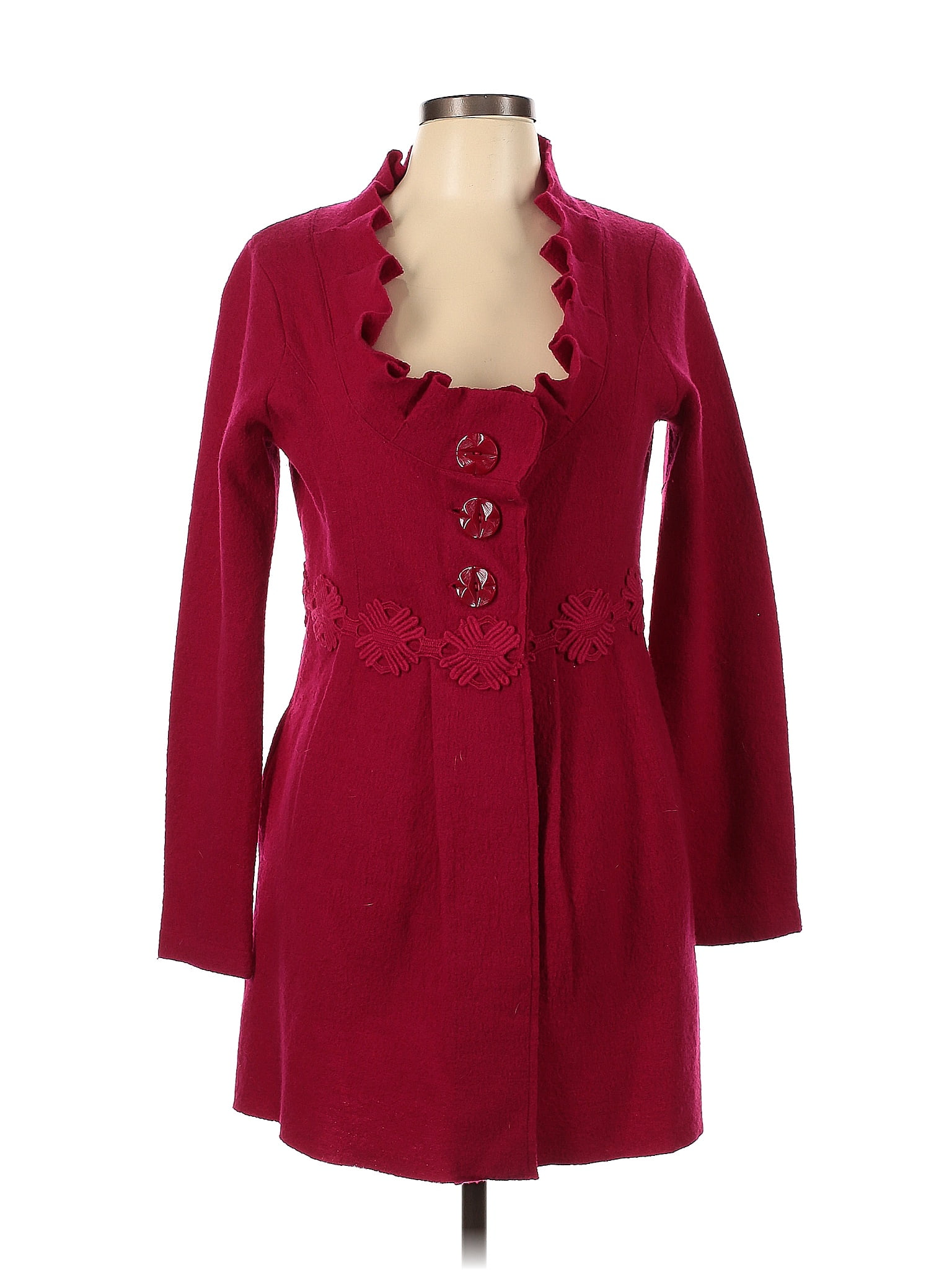 Charlie & Robin 100% Wool Solid Maroon Burgundy Wool Coat Size L - 77% ...