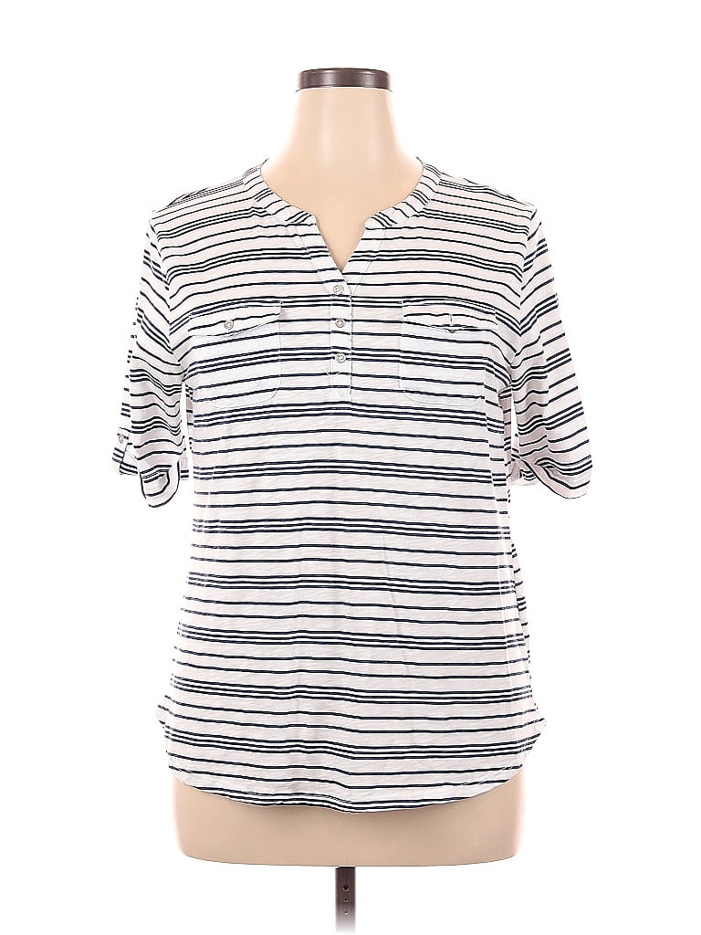 Croft & Barrow Stripes White Short Sleeve Blouse Size XL - photo 1