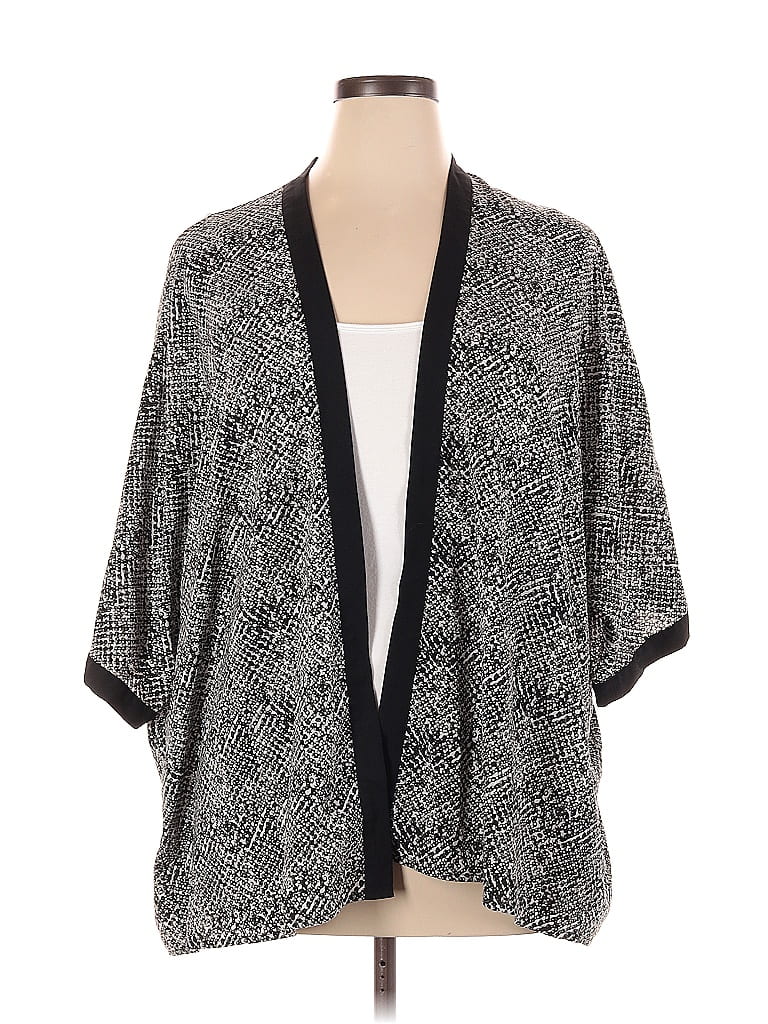Jaclyn Smith 100% Polyester Color Block Gray Cardigan Size 1X (Plus ...