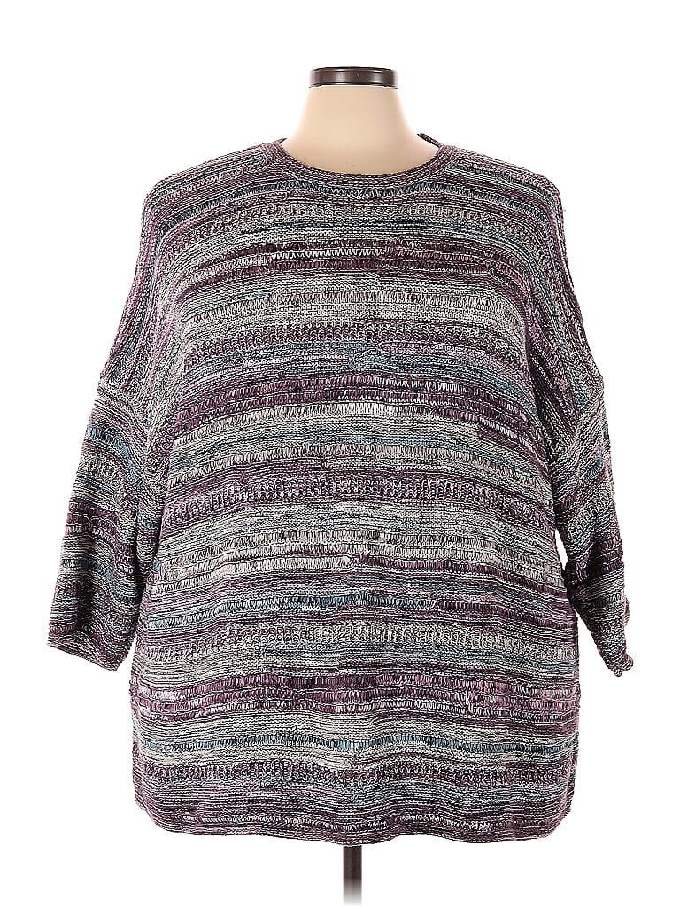 J.Jill 100% Cotton Color Block Stripes Multi Color Purple Pullover ...