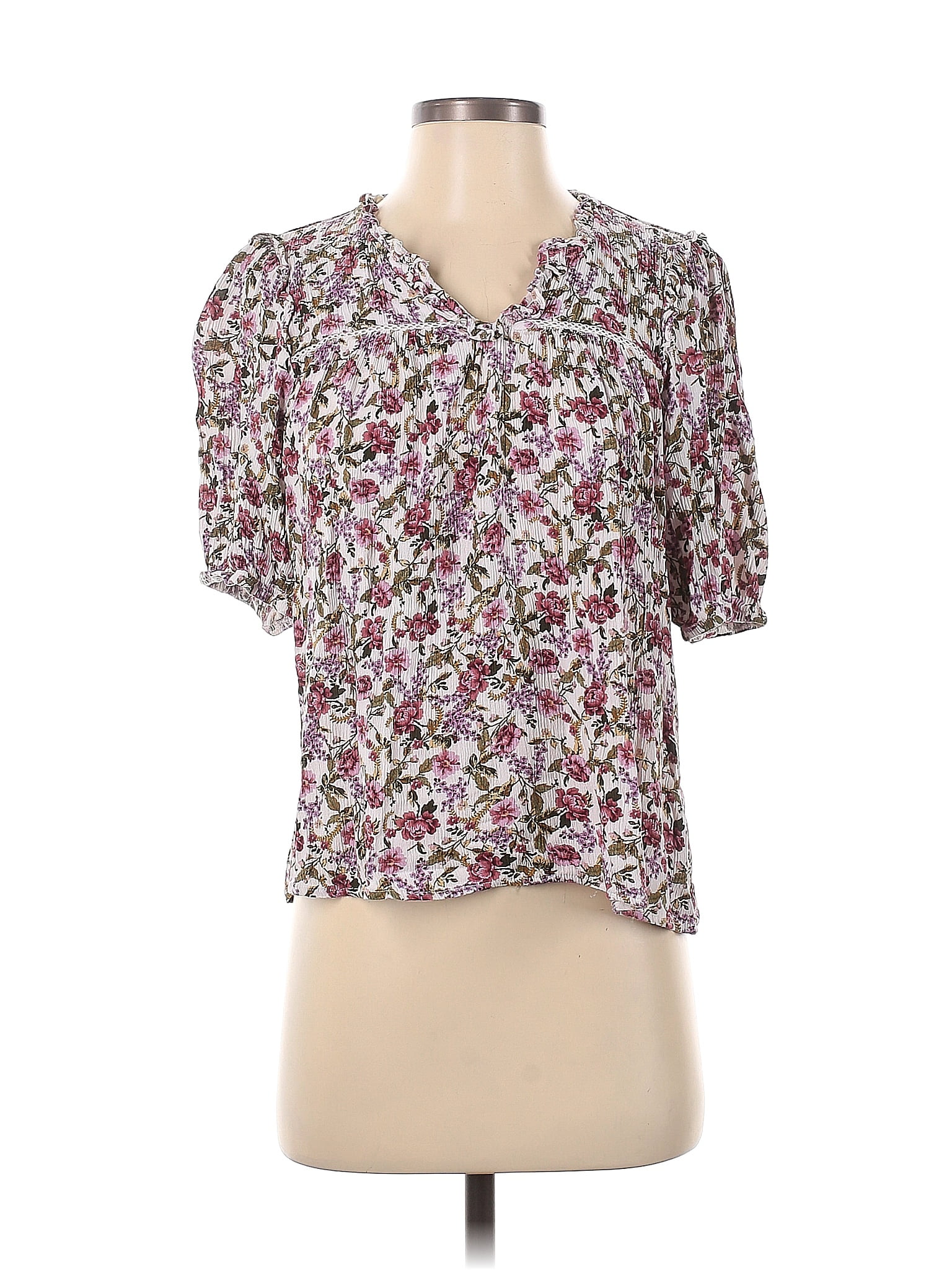 Knox Rose 100 Rayon Floral Multi Color Pink Short Sleeve Blouse Size S