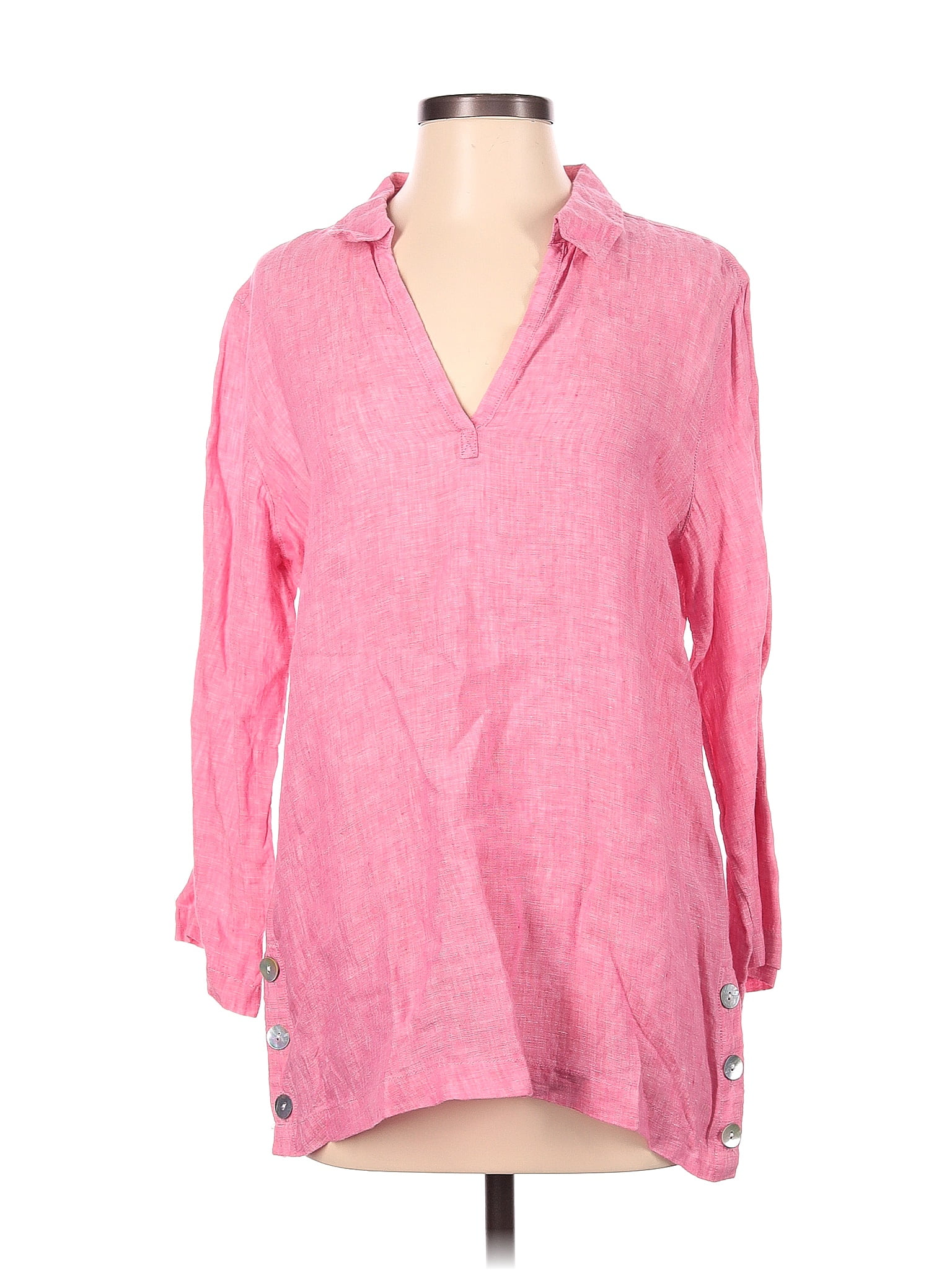 Sigrid Olsen 100 Linen Pink Long Sleeve Blouse Size S 79 Off Thredup