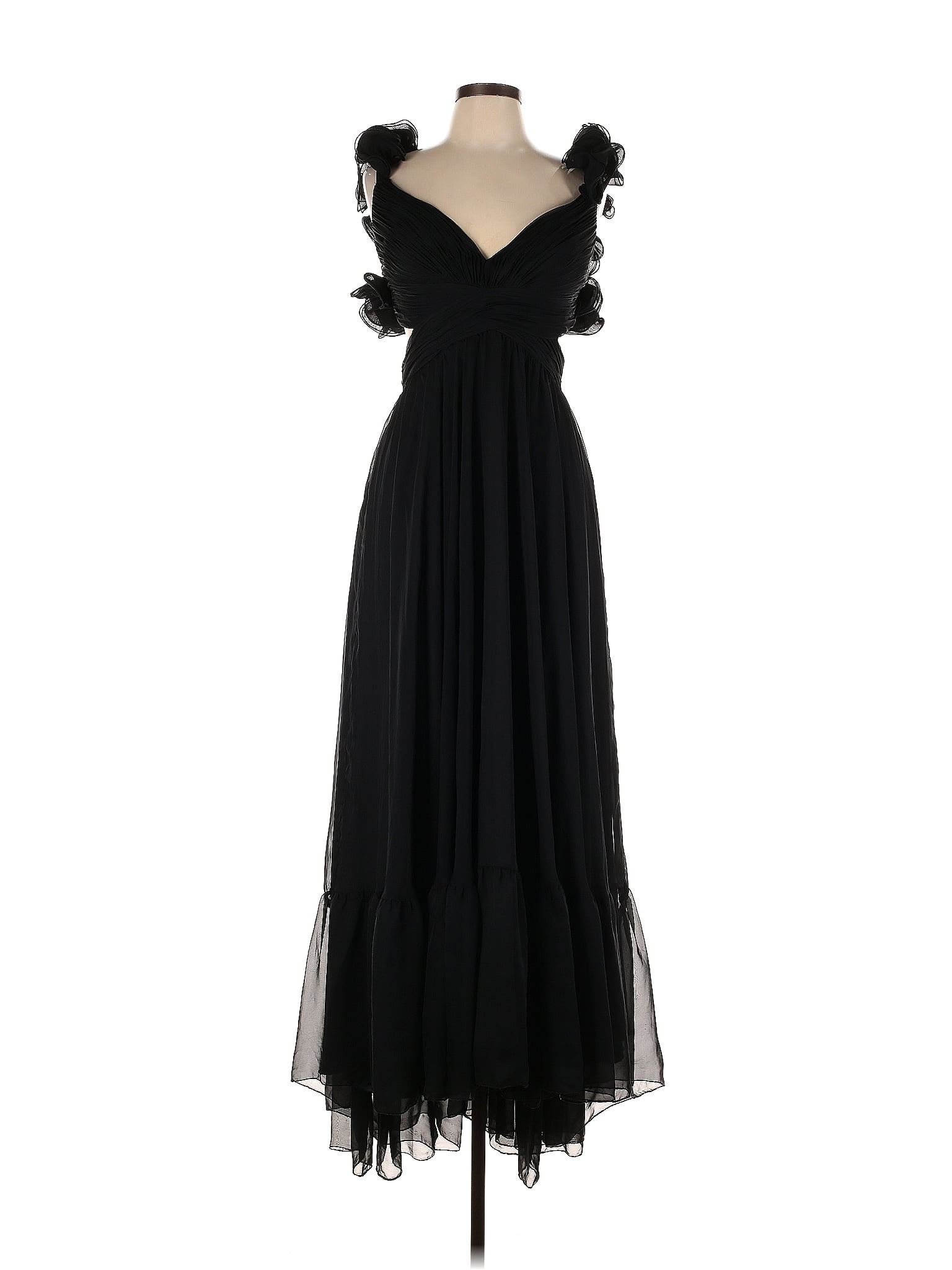 IEENA for Mac Duggal 100 Polyester Solid Black Ruffled Cutout Gown