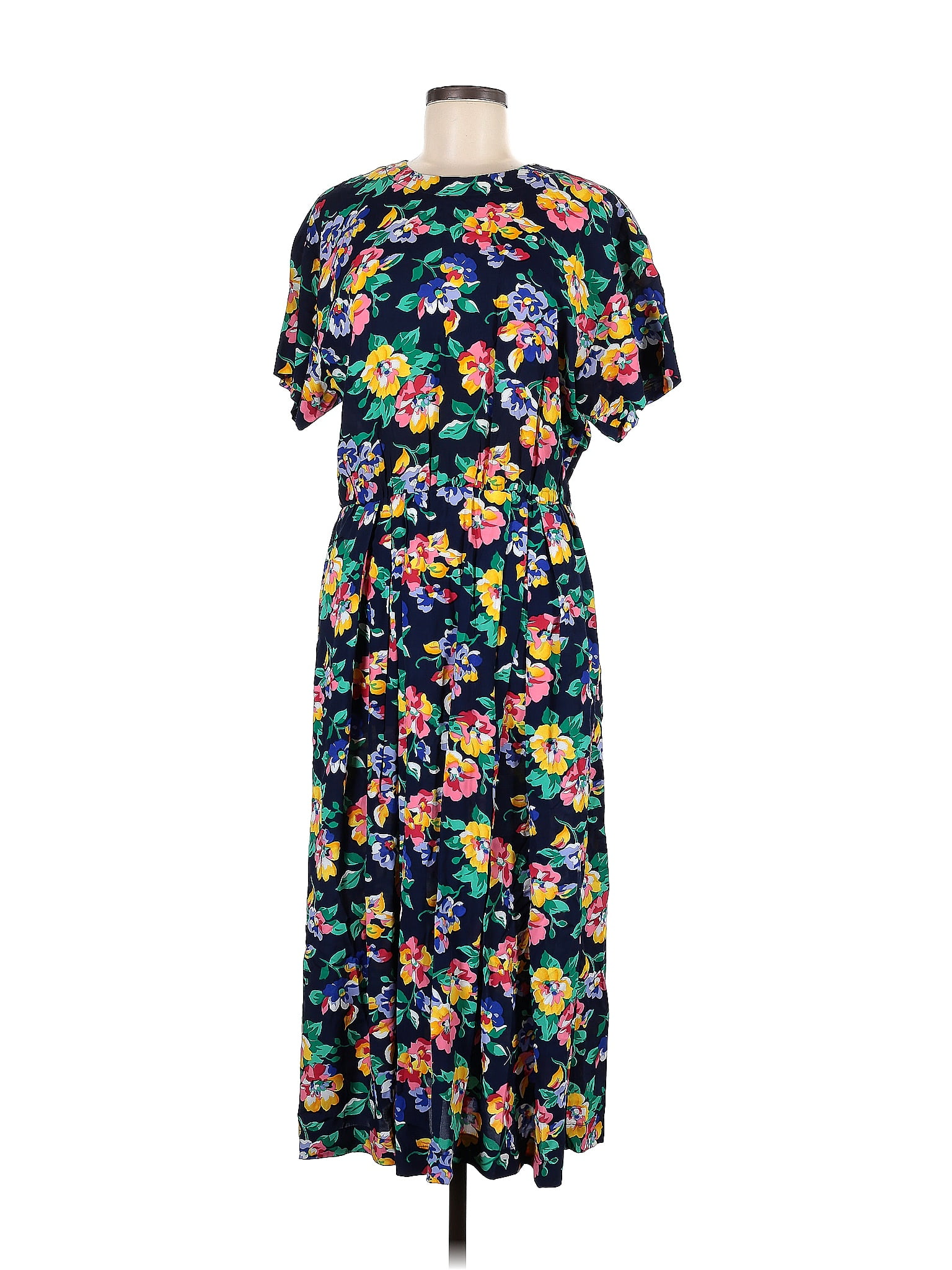 Maggy London 100 Rayon Floral Multi Color Blue Casual Dress Size 8