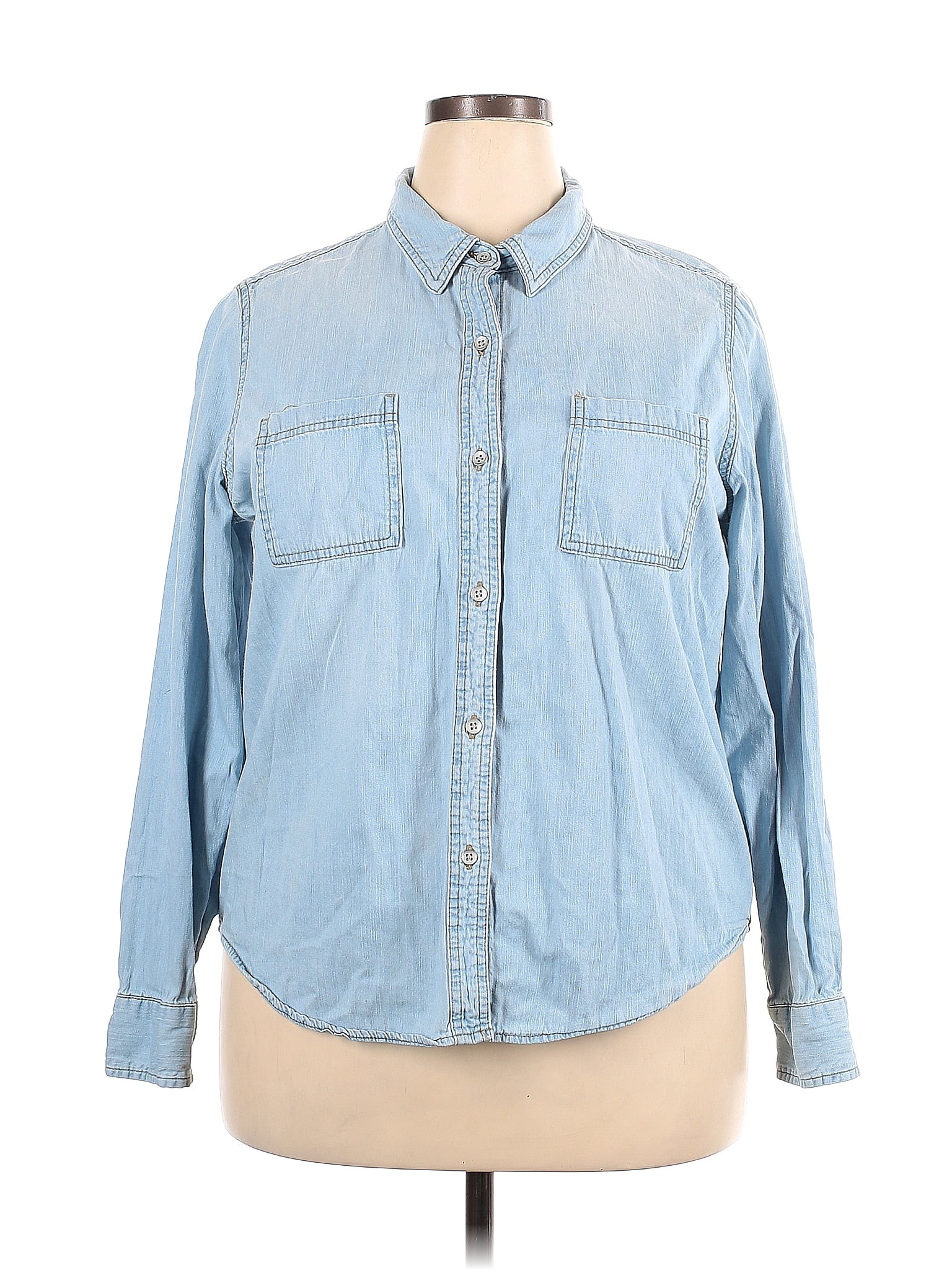 Universal Thread 100% Cotton Blue Long Sleeve Button-Down Shirt Size ...