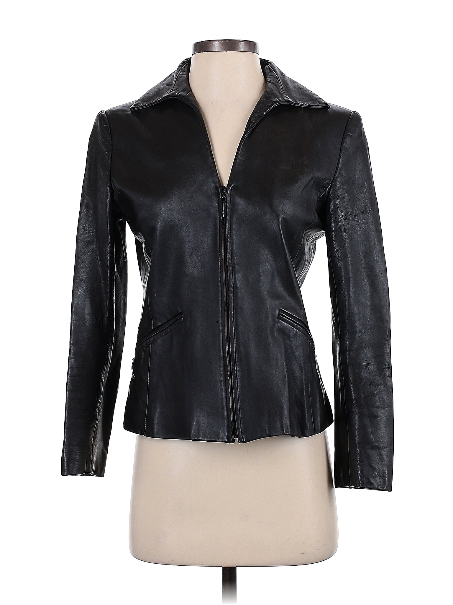 Dana Buchman 100 Acetate Solid Black Leather Jacket Size 4