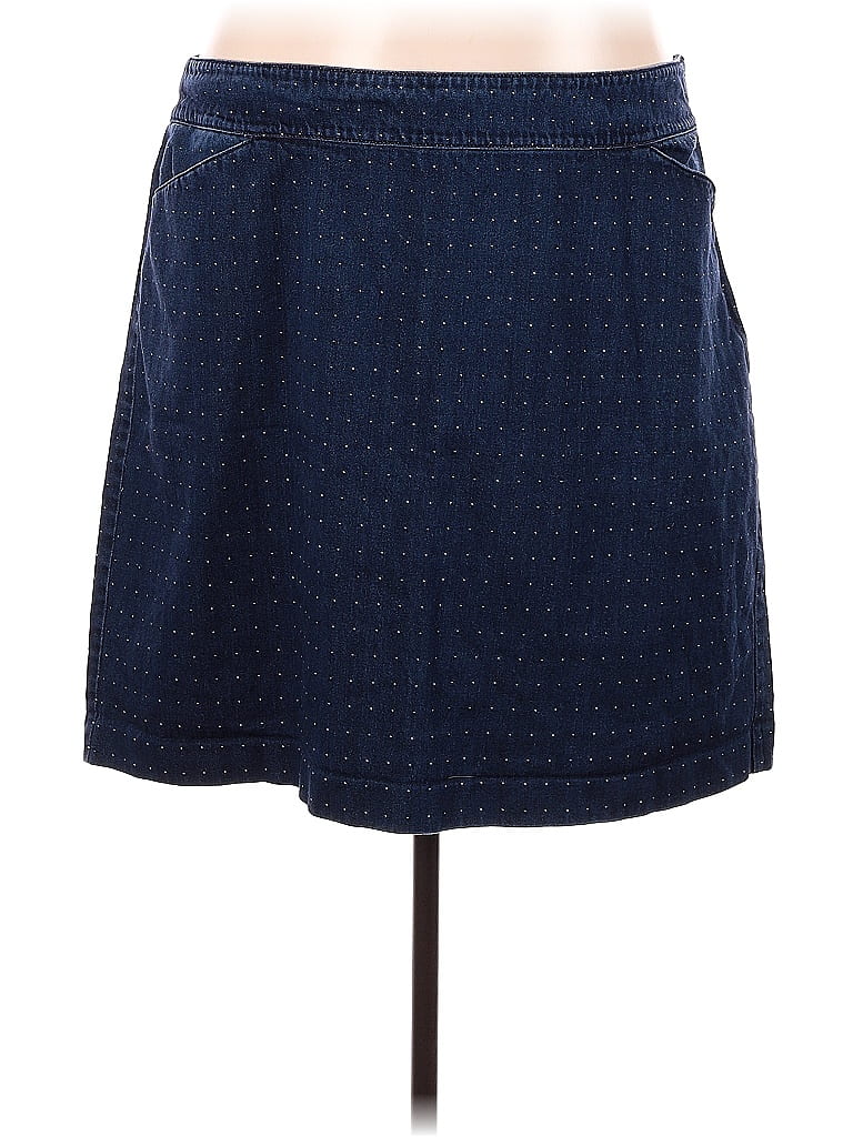 Talbots 100 Cotton Polka Dots Tweed Navy Blue Denim Skirt Size 22