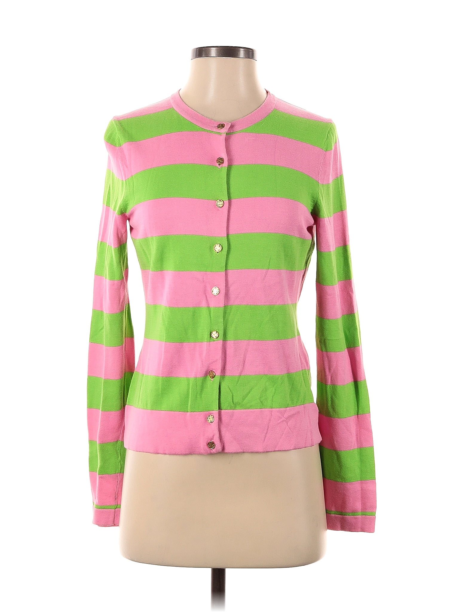 Lilly Pulitzer 100 Cotton Color Block Stripes Pink Cardigan Size S