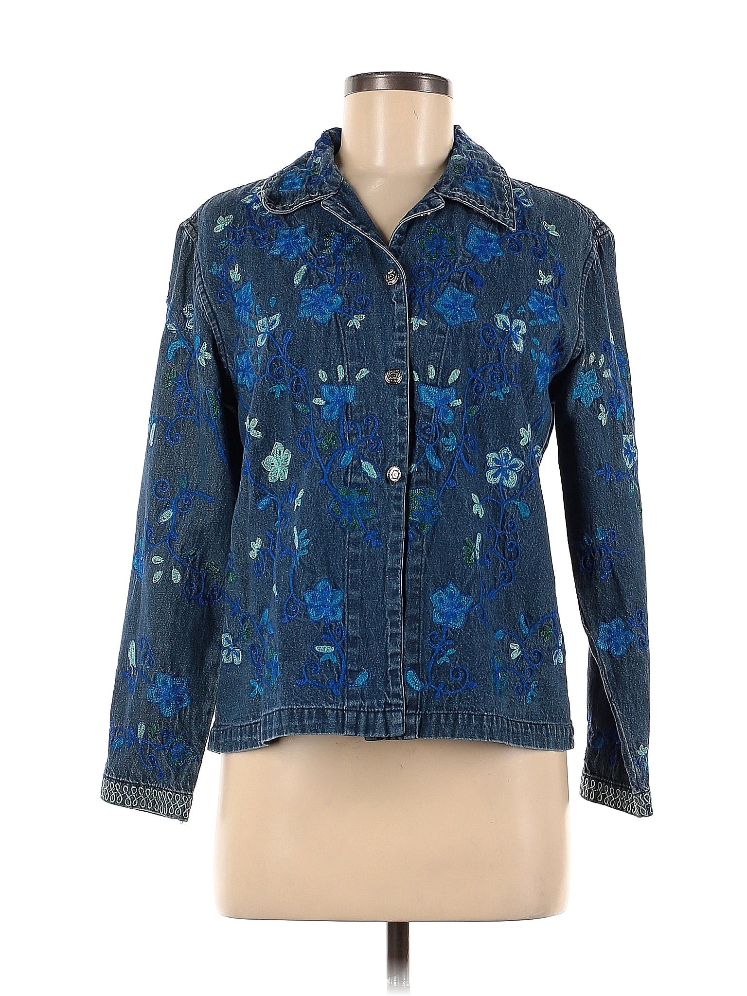 Coldwater Creek 100% Cotton Floral Blue Denim Jacket Size M - 72% off ...