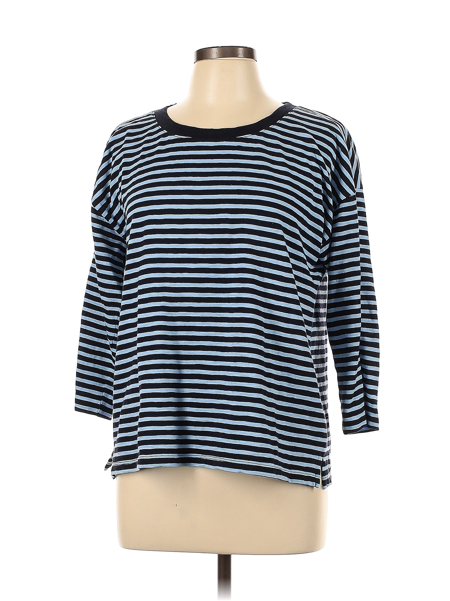 Talbots 100% Cotton Color Block Stripes Blue Long Sleeve T-Shirt Size L ...