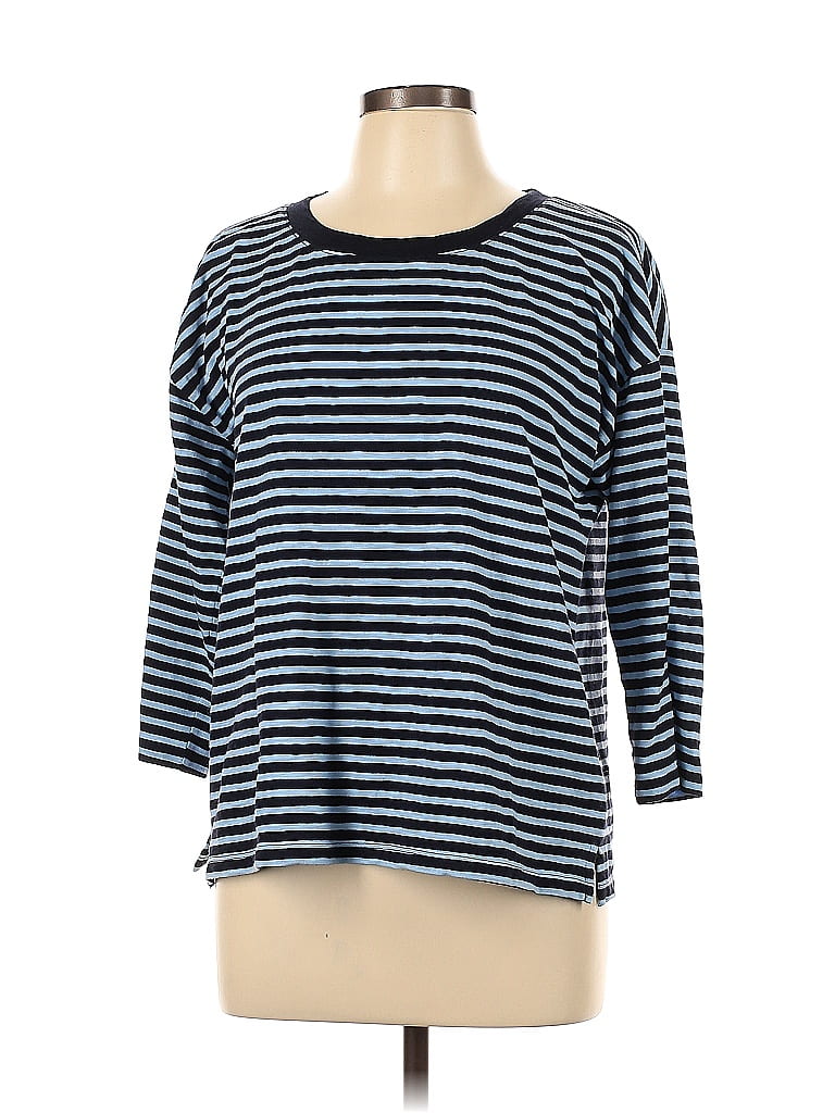 Talbots 100% Cotton Color Block Stripes Blue Long Sleeve T-Shirt Size L ...