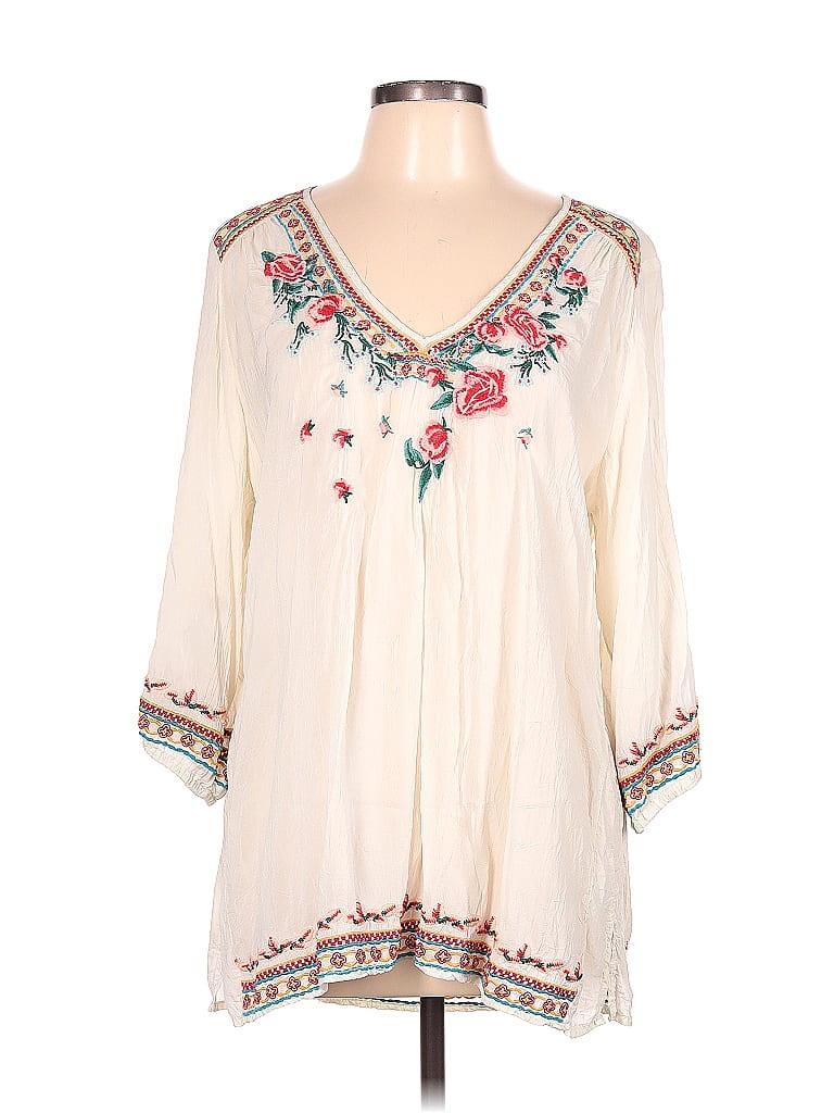 Johnny Was 100% Rayon Floral Ivory 3/4 Sleeve Blouse Size L - 74% off ...