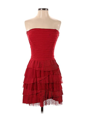 BCBGMAXAZRIA 100 Polyester Solid Red Casual Dress Size 2 Petite