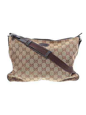 Gucci Outlet Color Block Tan Brown GG Canvas Crossbodt Bag One