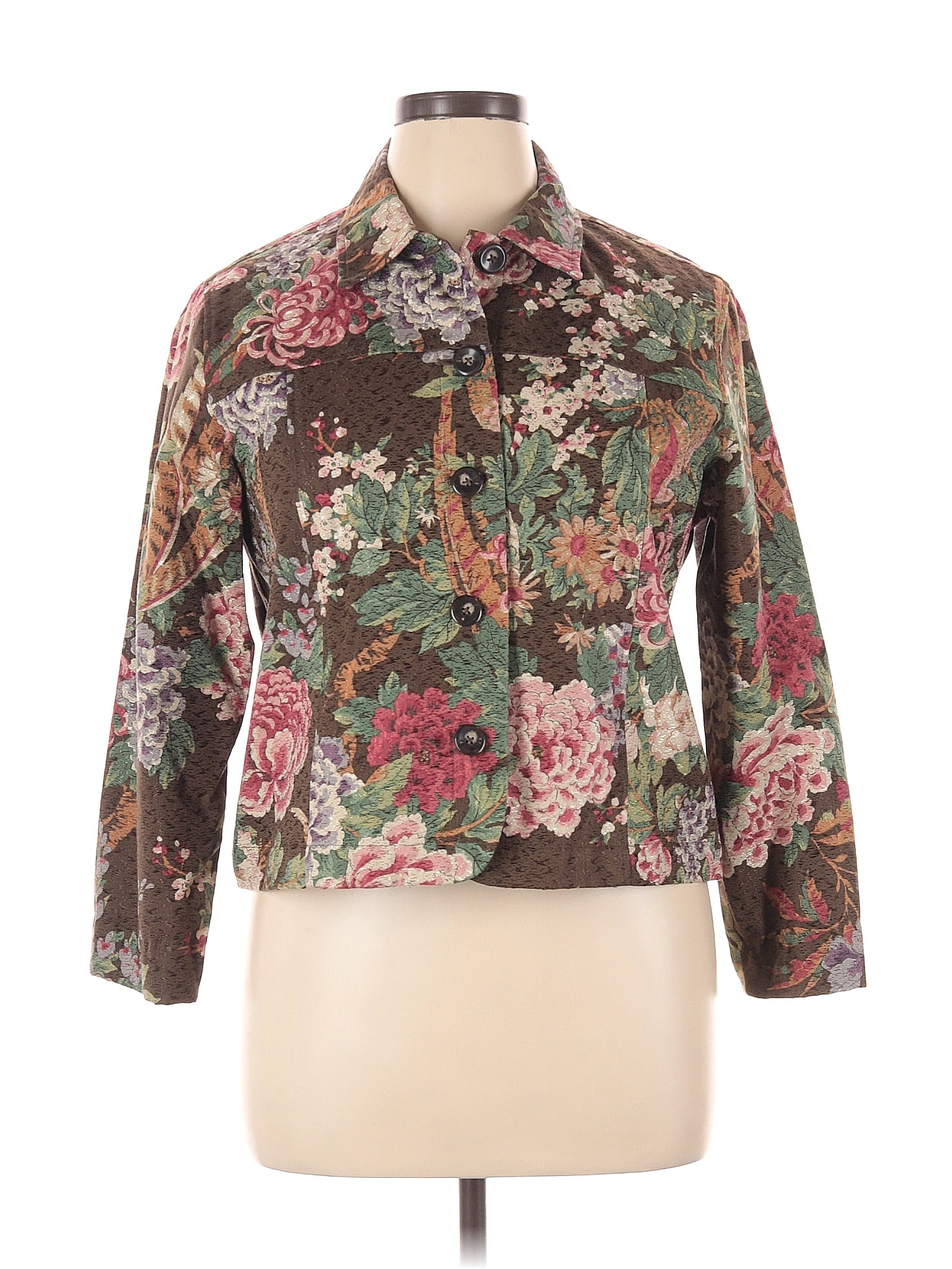 Coldwater Creek Floral Brown Jacket Size L (Petite) - 71% off | ThredUp