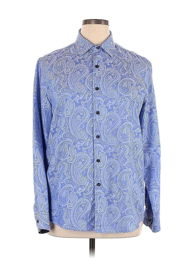 Tasso Elba Paisley Blue Long Sleeve Button-Down Shirt Size 16 - 50% off ...