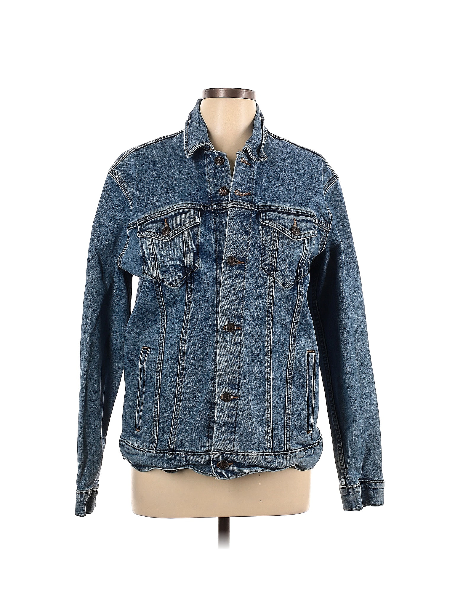 Levis Solid Blue Denim Jacket Size L 59 Off Thredup