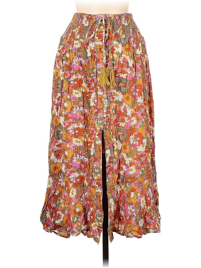 Cynthia Rowley TJX 100% Rayon Floral Multi Color Orange Casual Skirt ...