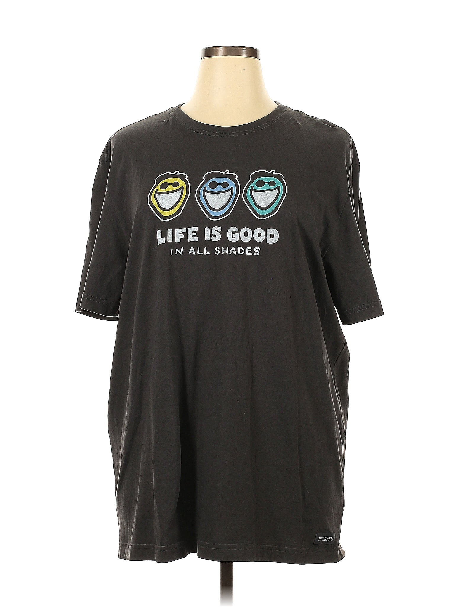 Life Is Good 100 Cotton Graphic Solid Gray Black Short Sleeve TShirt