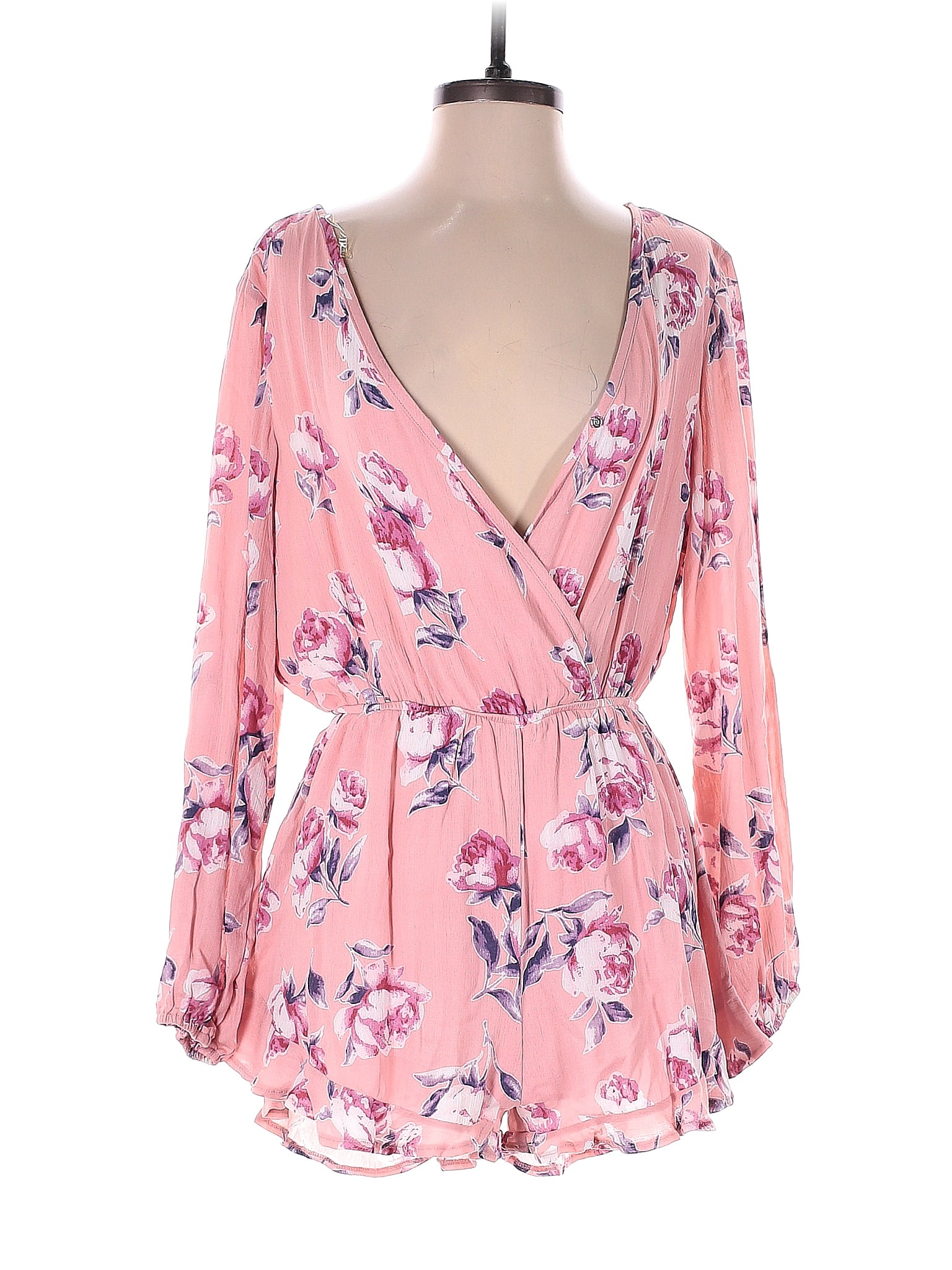 Pink Lily 100% Rayon Floral Pink Romper Size M - 58% off | ThredUp