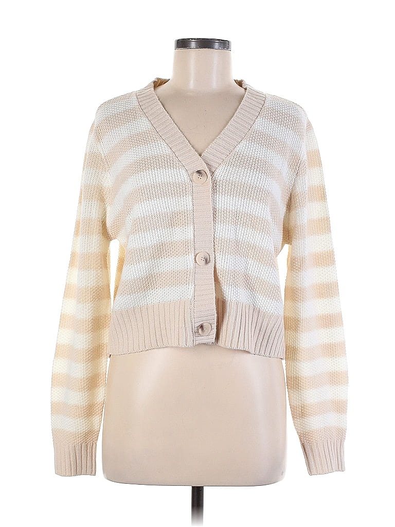 Jessica Simpson 100% Acrylic Color Block Stripes Ivory Cardigan Size M ...