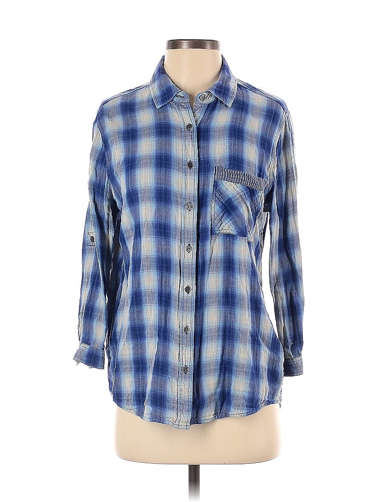 Hydraulic 100% Cotton Plaid Blue Long Sleeve Button-Down Shirt Size S - photo 1