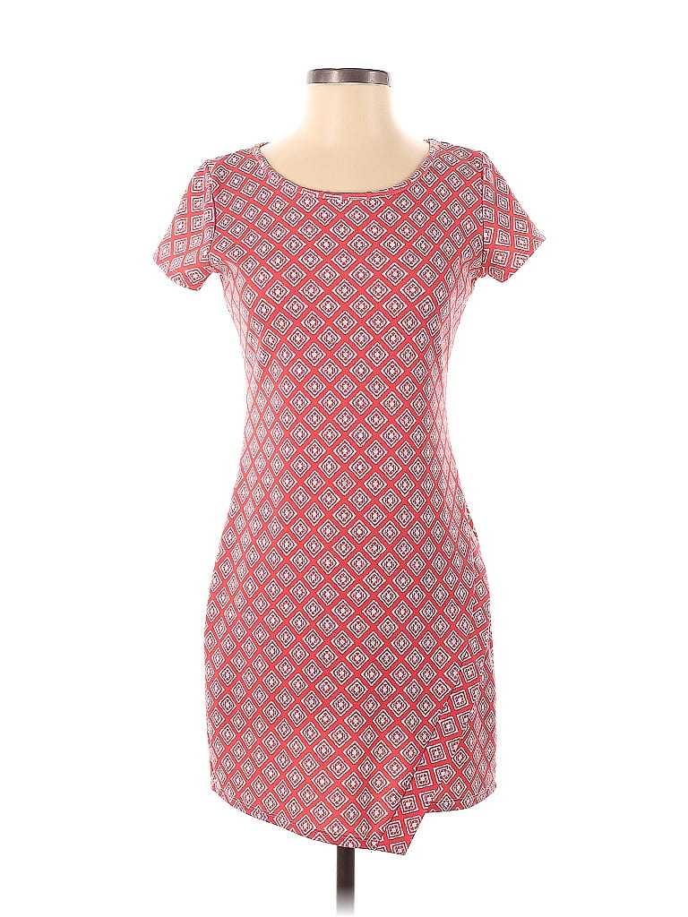 Pink Rose Argyle Hearts Red Casual Dress Size M - photo 1