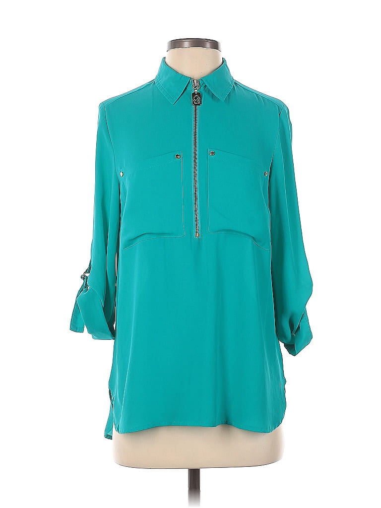 Michael Kors Women's Blouse Embroidered Green Size Medium