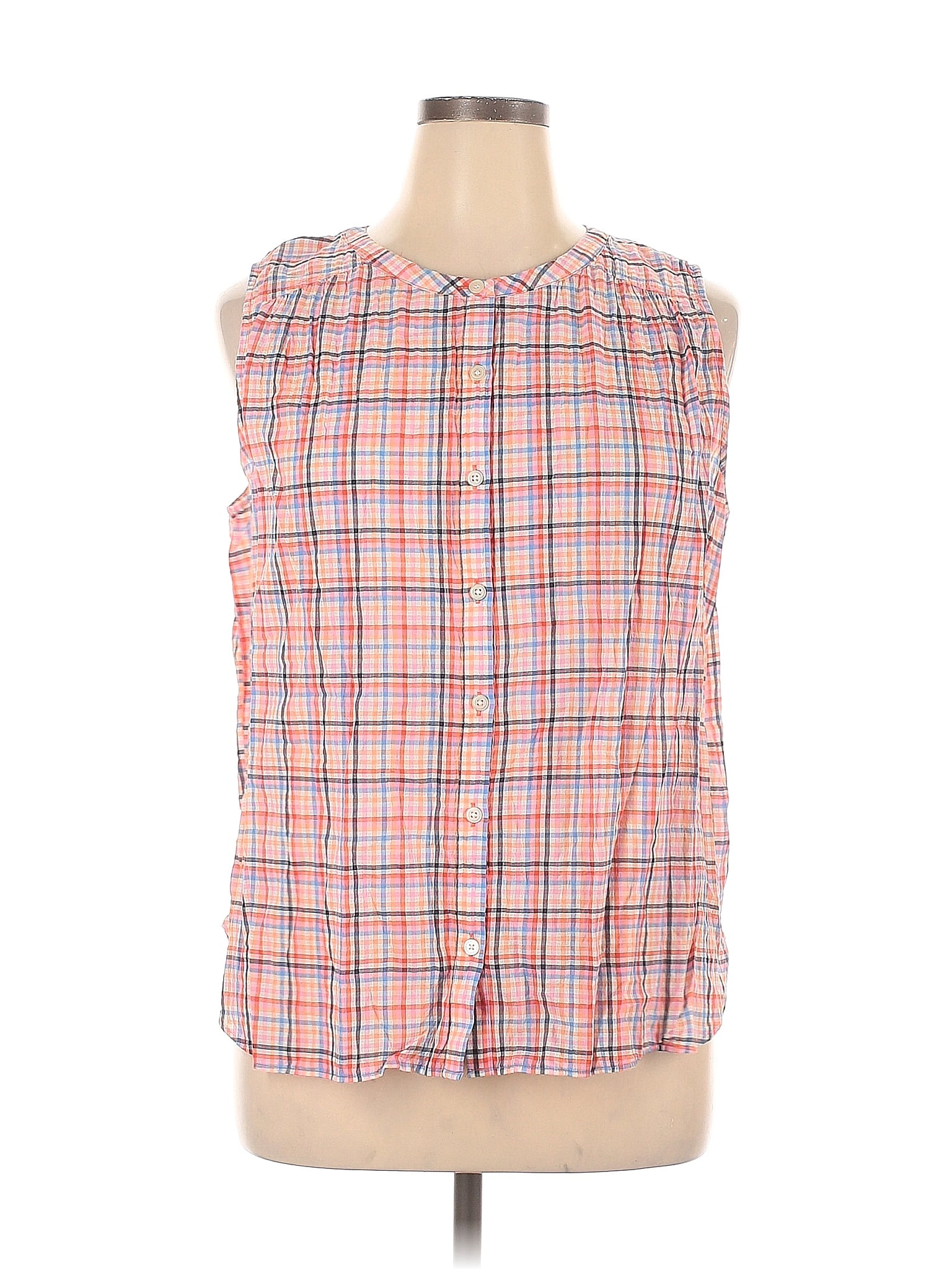 Ann Taylor Loft Plaid Pink Sleeveless Button Down Shirt Size Xl 68 Off Thredup 