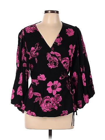 FEMME 100 Viscose Floral Black 3 4 Sleeve Blouse Size 42 EU