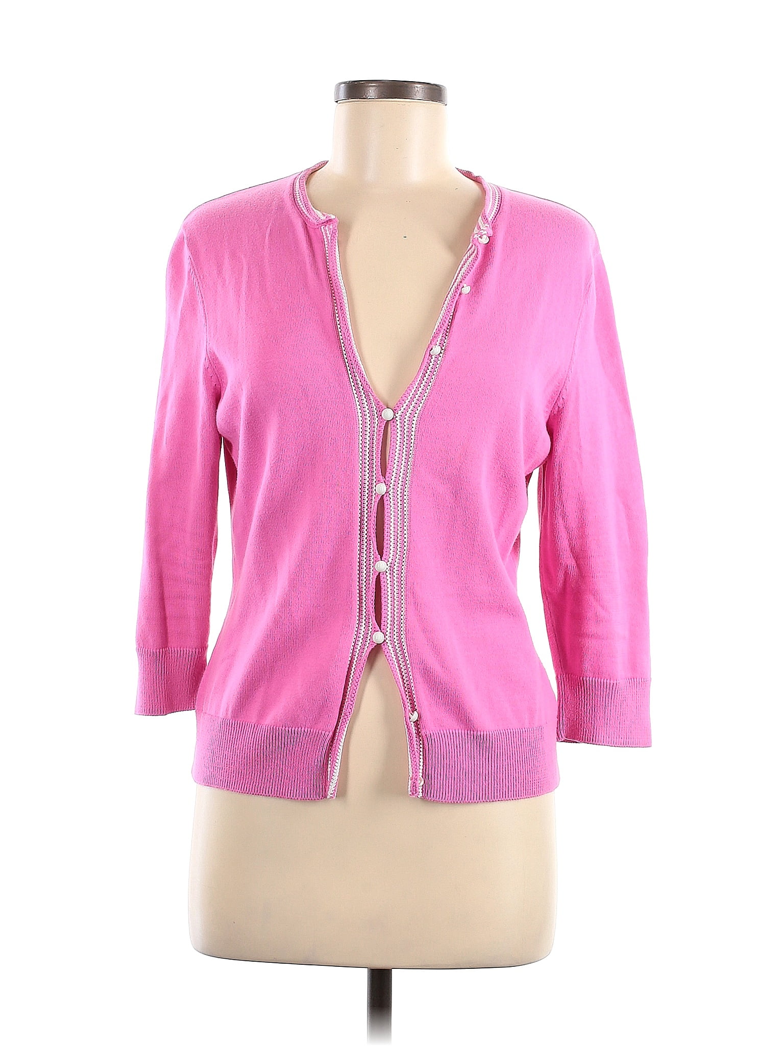 Lilly Pulitzer 100 Cotton Color Block Solid Pink Cardigan Size M 68