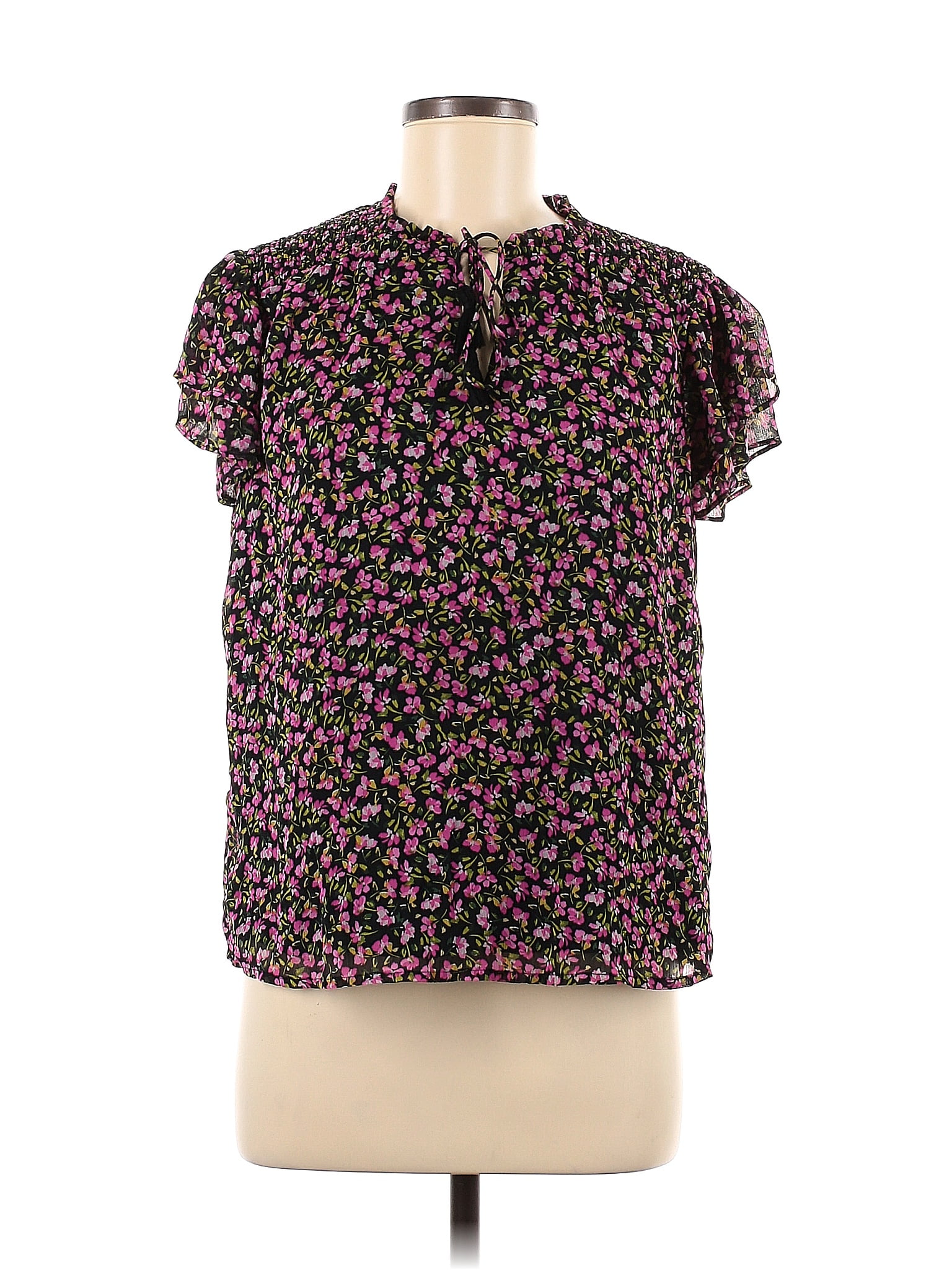 Cece 100 Polyester Floral Multi Color Purple Short Sleeve Blouse Size