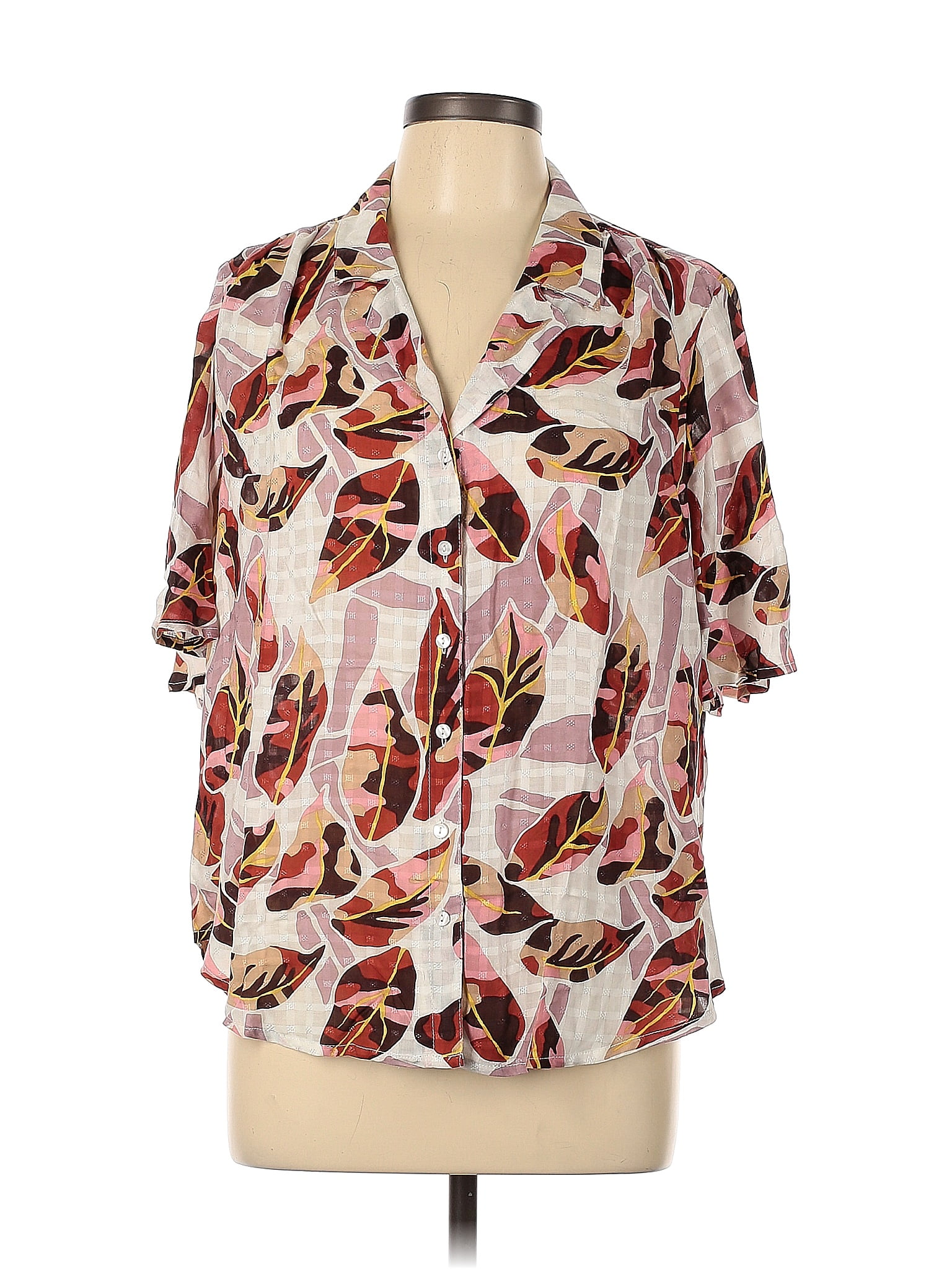 Jane and Delancey 100% Rayon Tropical Pink Short Sleeve Button-Down ...