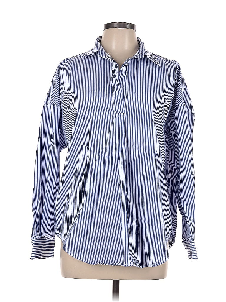 T Tahari Stripes Blue Long Sleeve Button-Down Shirt Size M - 75% off ...