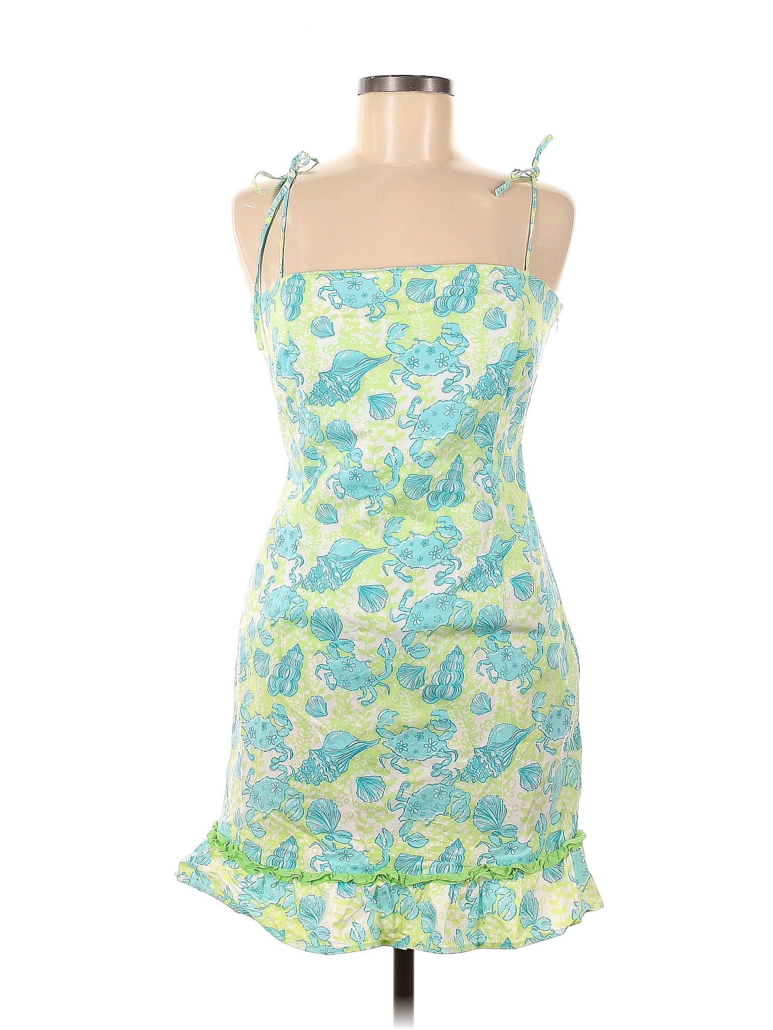 Lilly Pulitzer 100 Cotton Floral Multi Color Green Casual Dress Size 6