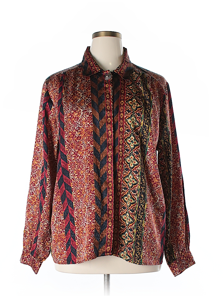 Notations 100% Polyester Print Brown Long Sleeve Blouse Size 18 (Plus ...