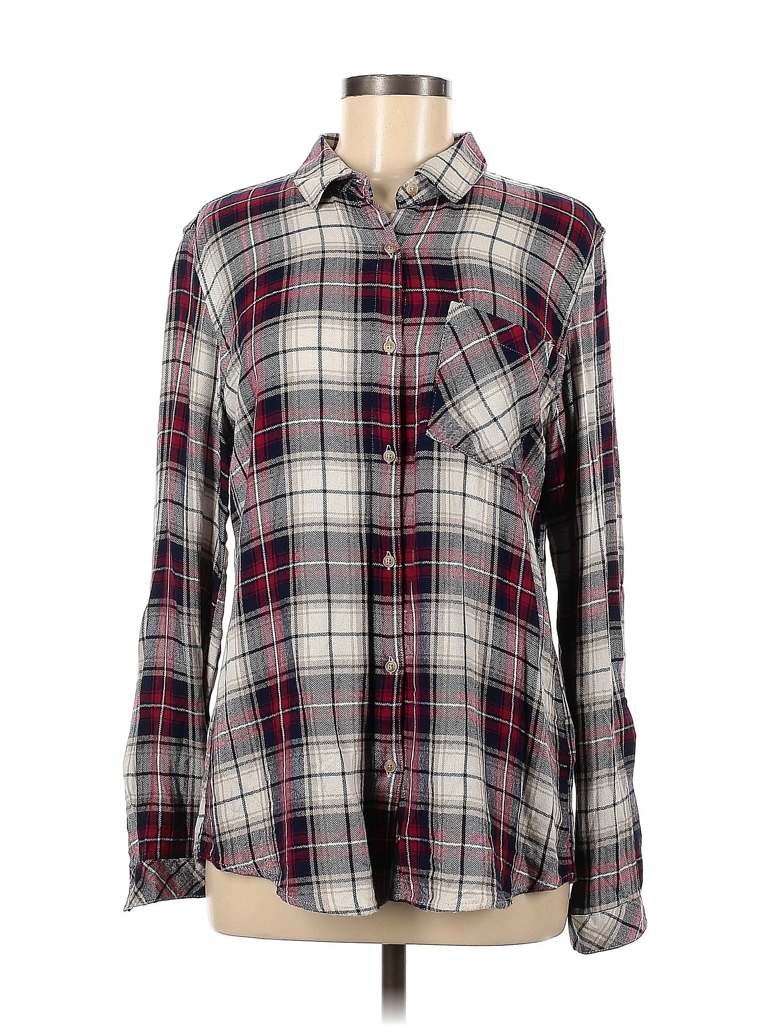 Thread and Supply 100% Cotton Plaid Multi Color Burgundy Long Sleeve ...