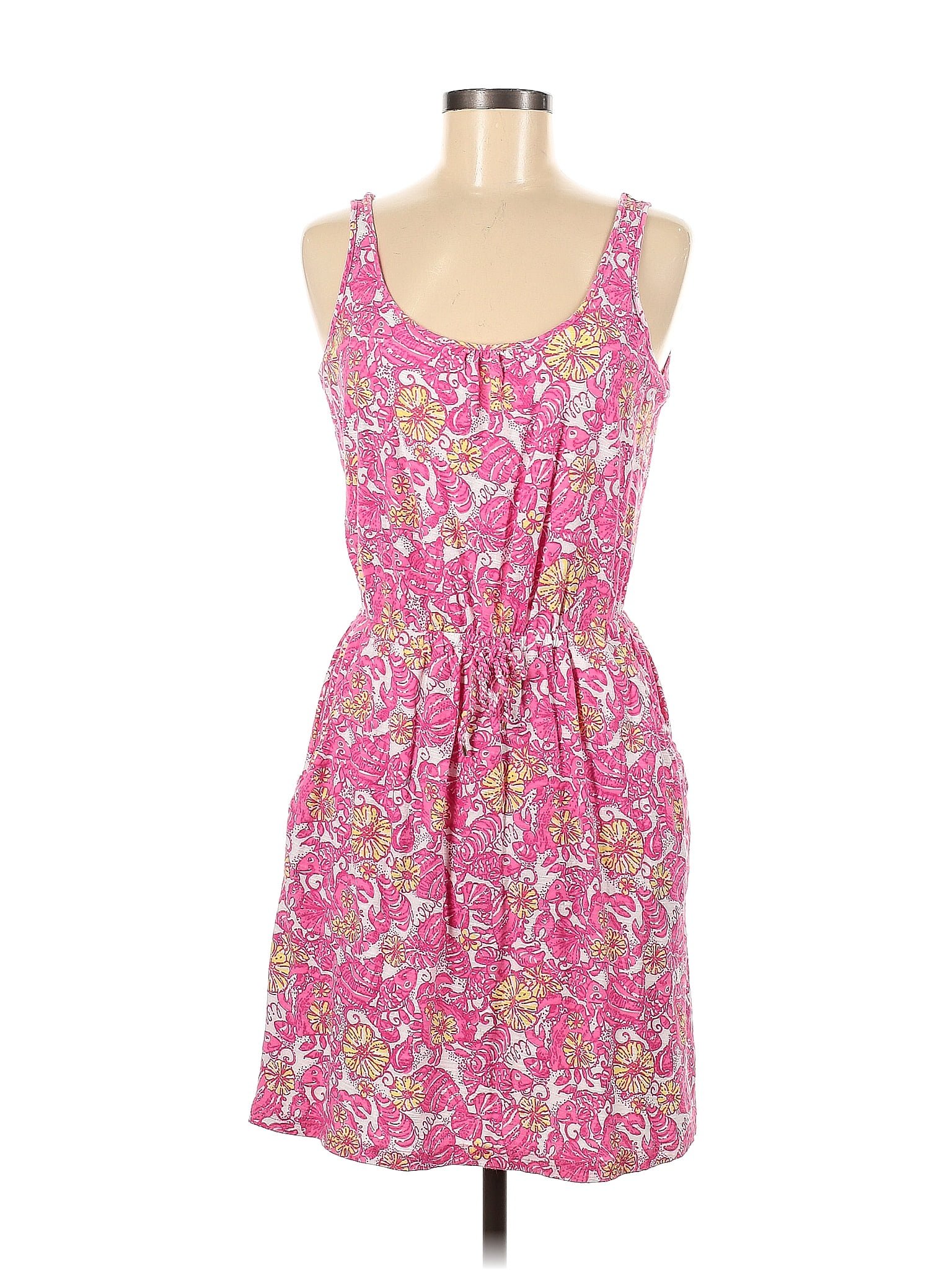 Lilly Pulitzer 100 Cotton Multi Color Pink Casual Dress Size M 70