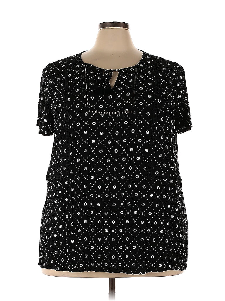 Lane Bryant 100 Rayon Polka Dots Black Short Sleeve Blouse Size 26