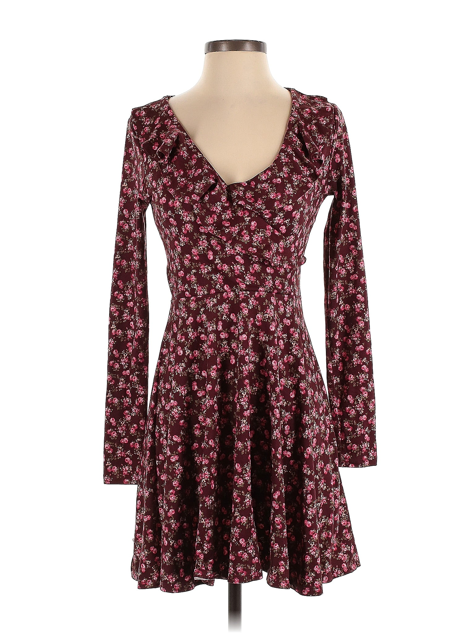 Forever 21 Floral Multi Color Burgundy Casual Dress Size S 44 Off