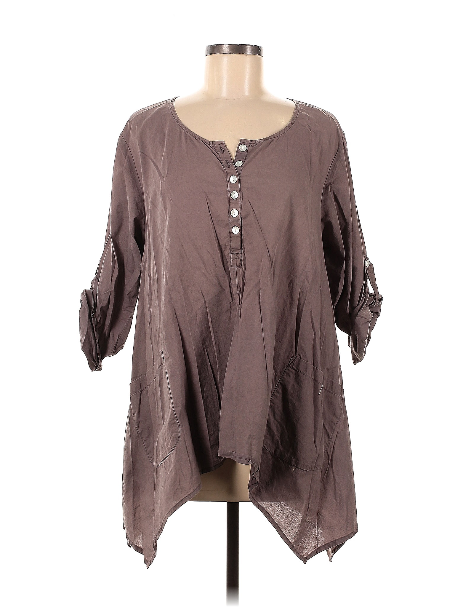 Tulip 100% Cotton Solid Brown 3/4 Sleeve Blouse Size M - 55% off | ThredUp