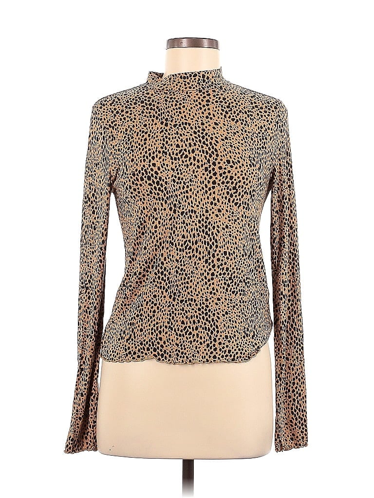 American Eagle Outfitters Animal Print Leopard Print Brown Long Sleeve Blouse Size M - photo 1