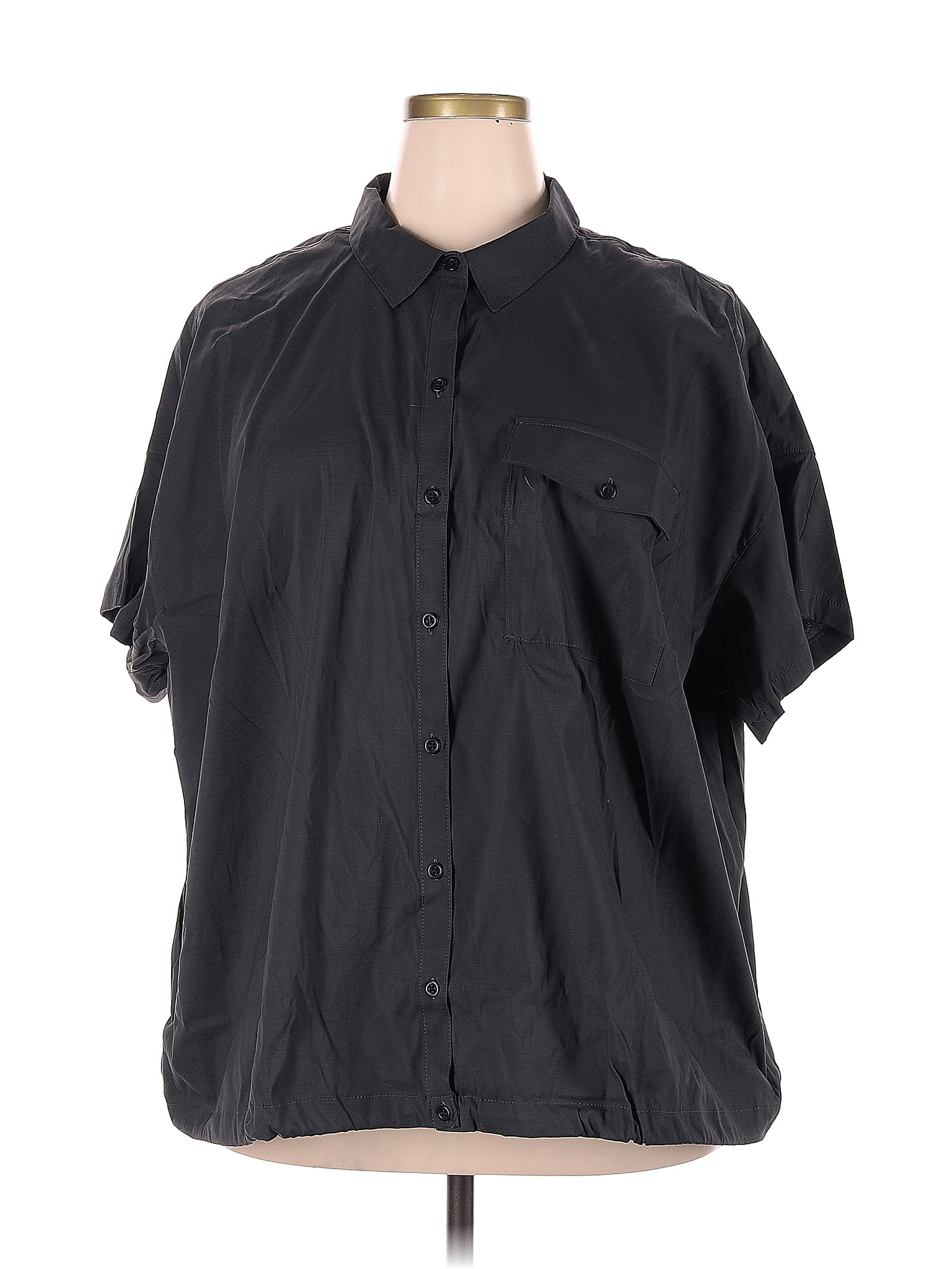 Eddie Bauer Solid Black Long Sleeve Button Down Shirt Size 3x Plus