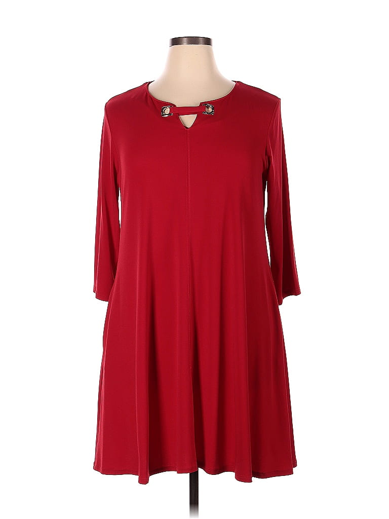 Nina Leonard Solid Hearts Red Casual Dress Size XL - photo 1